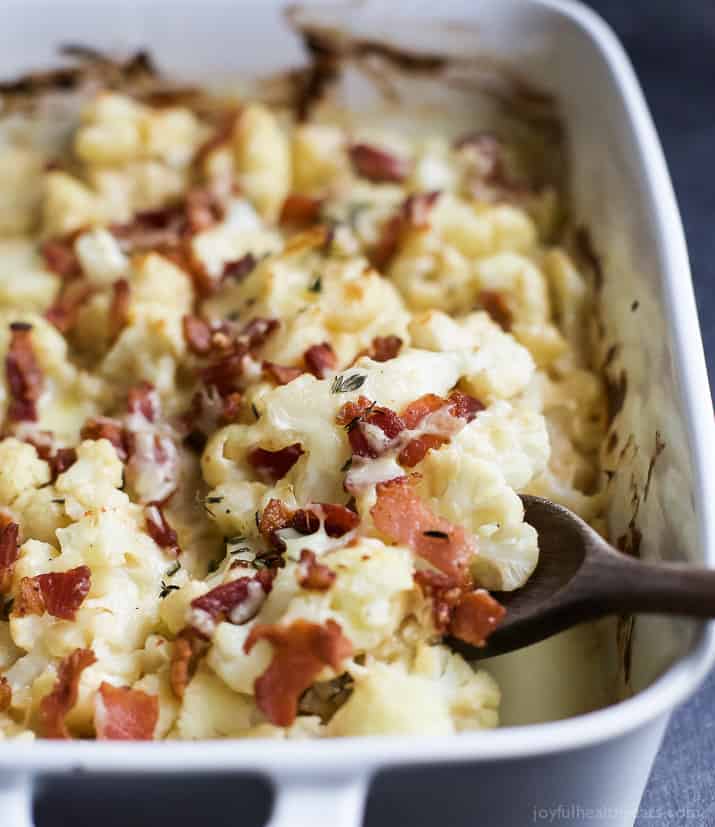 培根CAULIFLOWER AU GRATIN in a baking dish