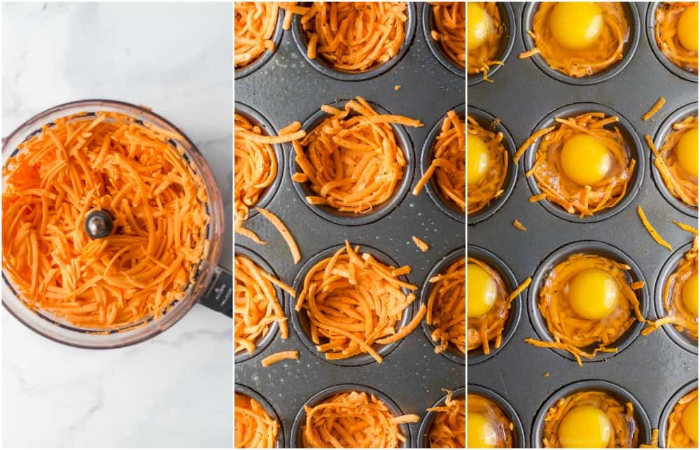 工艺照片红薯土豆泥烤蛋杯正在制作