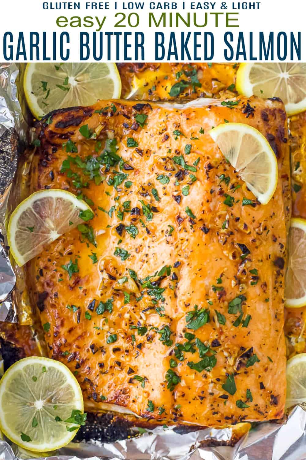 pinterest形象,便于20分钟大蒜黄油baked salmon in foil
