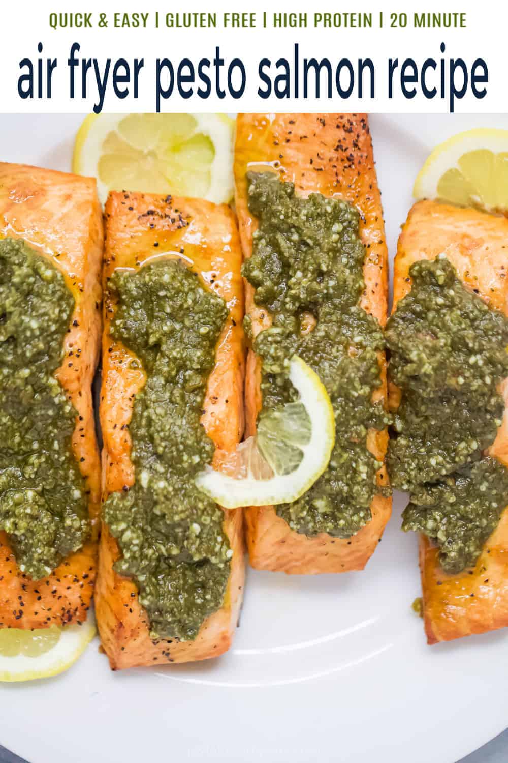 pinterest image for air fryer pesto salmon
